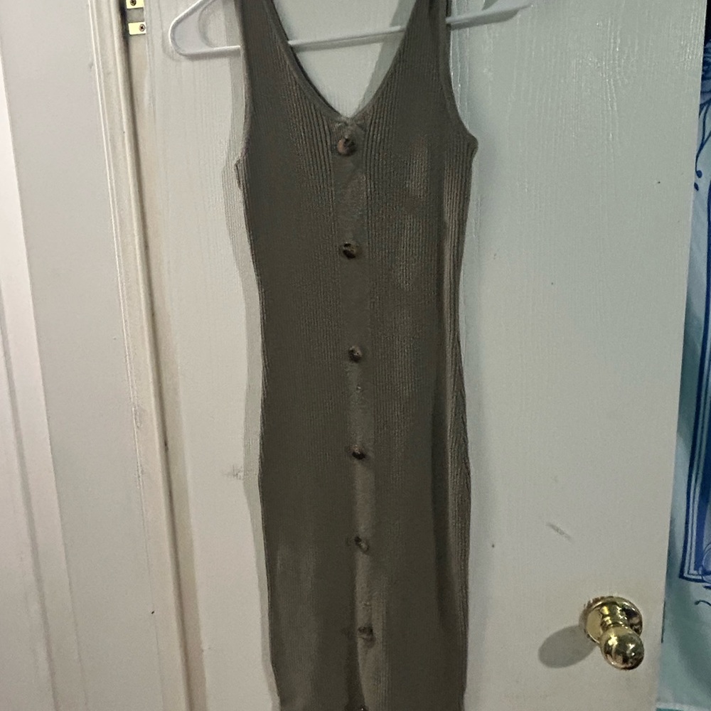 Hippie Rose Khaki Button-Front Midi Dress